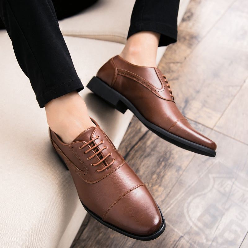 Korean Business Dress Retro Oxford Leather Shoes Product information: Product category: leather shoes Upper material: microfiber leather Sole Material: Rubber Applicable gender: male Toe shape: leather toe cap Upper height: low Color: black, brown Size in