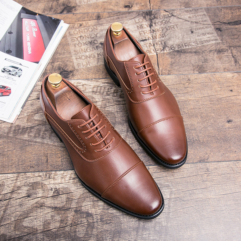 Korean Business Dress Retro Oxford Leather Shoes Product information: Product category: leather shoes Upper material: microfiber leather Sole Material: Rubber Applicable gender: male Toe shape: leather toe cap Upper height: low Color: black, brown Size in