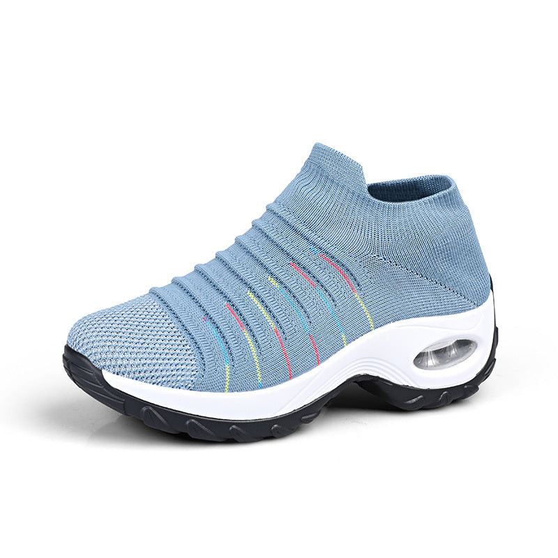 Large Size Women's Shoes Air Cushion Flying Woven Sneakers Product information: Style: leisure Popular elements: color stitching, color matching, candy color Toe shape: round toe Upper material: flying weave Applicable gender: female Heel height: low heel