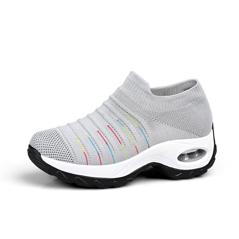 Large Size Women's Shoes Air Cushion Flying Woven Sneakers Product information: Style: leisure Popular elements: color stitching, color matching, candy color Toe shape: round toe Upper material: flying weave Applicable gender: female Heel height: low heel