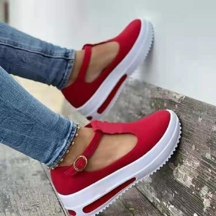 Thick Sole Increased Women's Single Shoes Buckle Casual Product information： pattern: plain Toe shape: round toe Popular elements: shallow mouth, sponge cake heel, waterproof platform, belt buckle Upper material: suede Inside material: cotton Upper height
