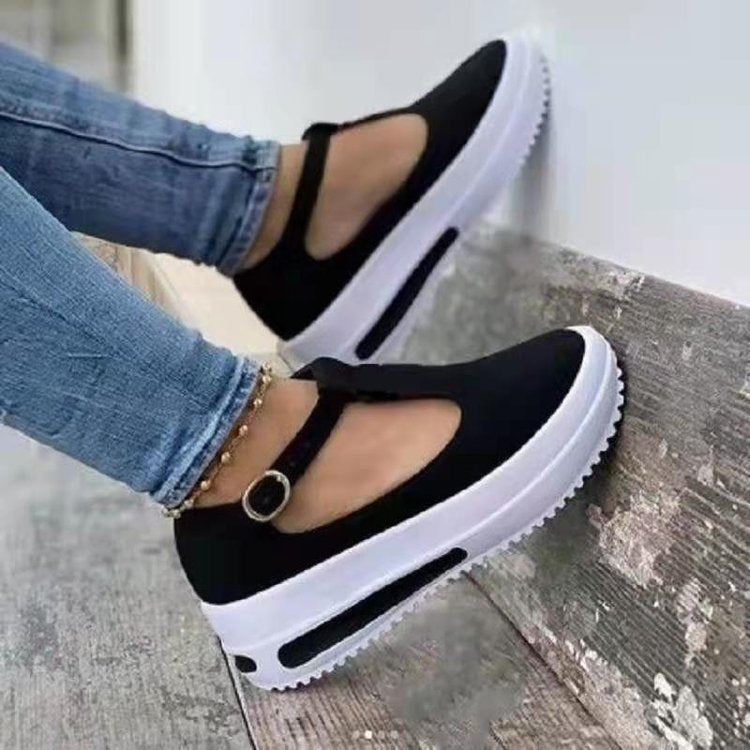 Thick Sole Increased Women's Single Shoes Buckle Casual Product information： pattern: plain Toe shape: round toe Popular elements: shallow mouth, sponge cake heel, waterproof platform, belt buckle Upper material: suede Inside material: cotton Upper height