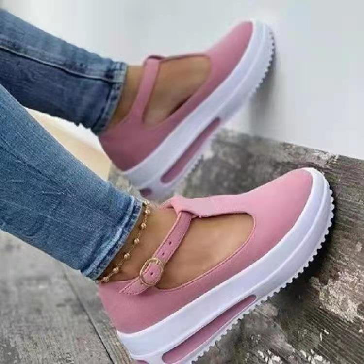 Thick Sole Increased Women's Single Shoes Buckle Casual Product information： pattern: plain Toe shape: round toe Popular elements: shallow mouth, sponge cake heel, waterproof platform, belt buckle Upper material: suede Inside material: cotton Upper height