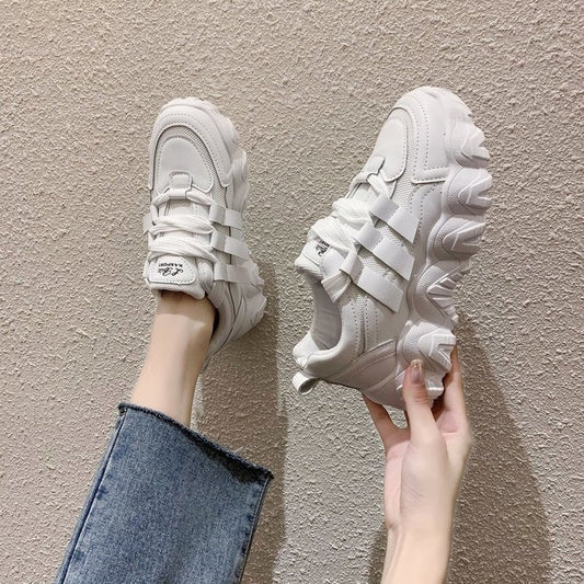 Daddy Shoes Women'S Autumn Thick-Soled Increase Casual Net Red Fashion Sneakers Product information: Applicable gender: female Upper Material: Artificial PU Popular elements: belt decoration, cross straps, waterproof platform, leather stitching Toe shape: