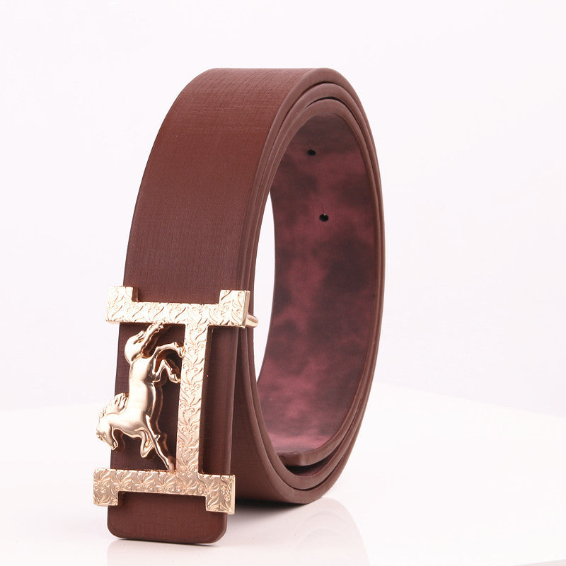 Horse gold buckle Real leather belt Width: 3.3CM Material: Leather Horse gold buckle Real leather belt Width: 3.3CM Material: Leather 0
