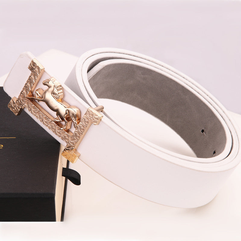 Horse gold buckle Real leather belt Width: 3.3CM Material: Leather Horse gold buckle Real leather belt Width: 3.3CM Material: Leather 0