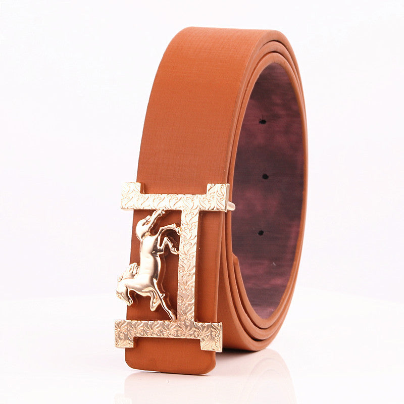 Horse gold buckle Real leather belt Width: 3.3CM Material: Leather Horse gold buckle Real leather belt Width: 3.3CM Material: Leather 0