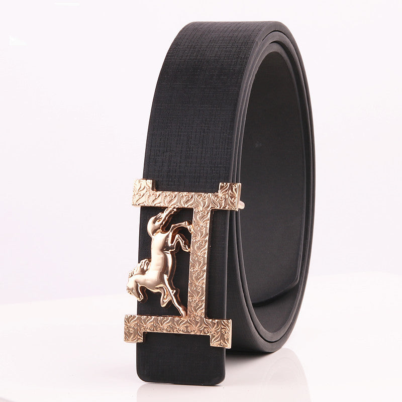 Horse gold buckle Real leather belt Width: 3.3CM Material: Leather Horse gold buckle Real leather belt Width: 3.3CM Material: Leather 0