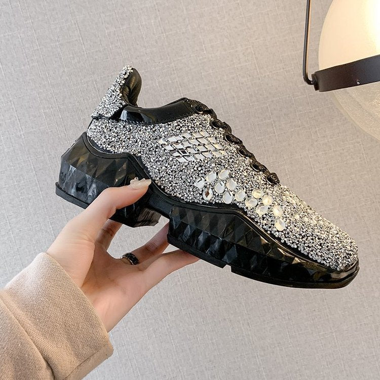 The New Vulcanized Thick-Soled Full-Drilled Casual Sports Shoes Are Comfortable And Non-Slip Product Information: Product Name: Rhinestone Sports Shoes Material: artificial PU, rhinestones Sole Material: Rubber Inside material: mesh Popular elements: spon
