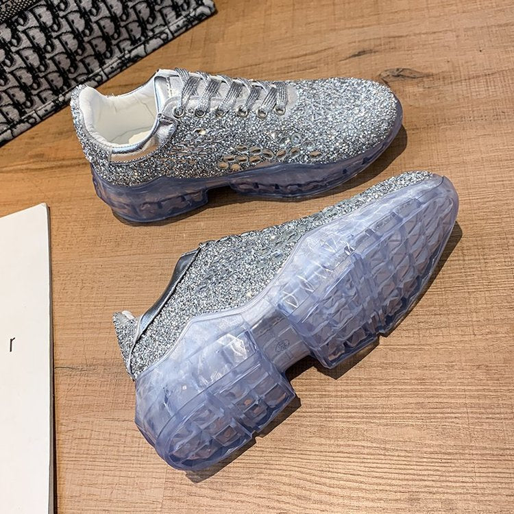 The New Vulcanized Thick-Soled Full-Drilled Casual Sports Shoes Are Comfortable And Non-Slip Product Information: Product Name: Rhinestone Sports Shoes Material: artificial PU, rhinestones Sole Material: Rubber Inside material: mesh Popular elements: spon