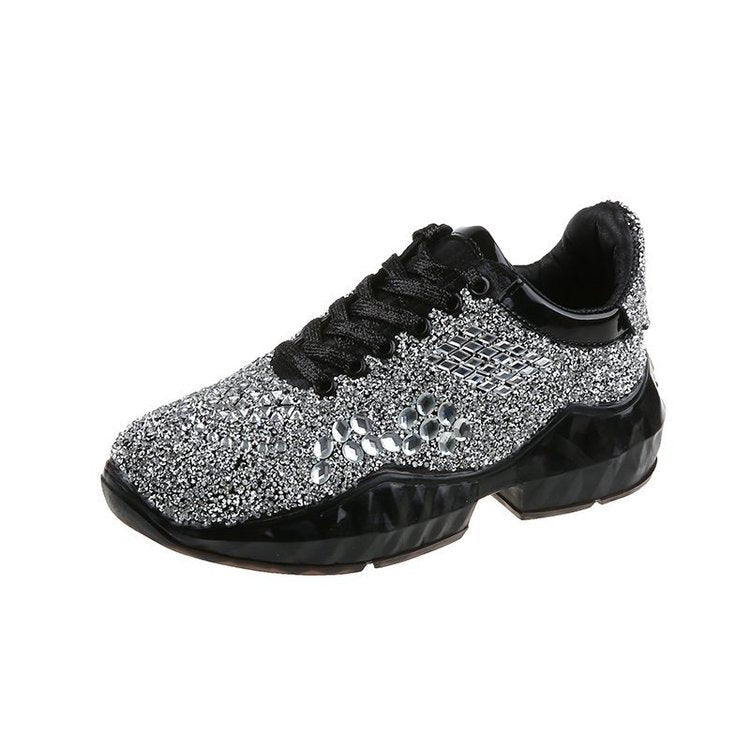 The New Vulcanized Thick-Soled Full-Drilled Casual Sports Shoes Are Comfortable And Non-Slip Product Information: Product Name: Rhinestone Sports Shoes Material: artificial PU, rhinestones Sole Material: Rubber Inside material: mesh Popular elements: spon