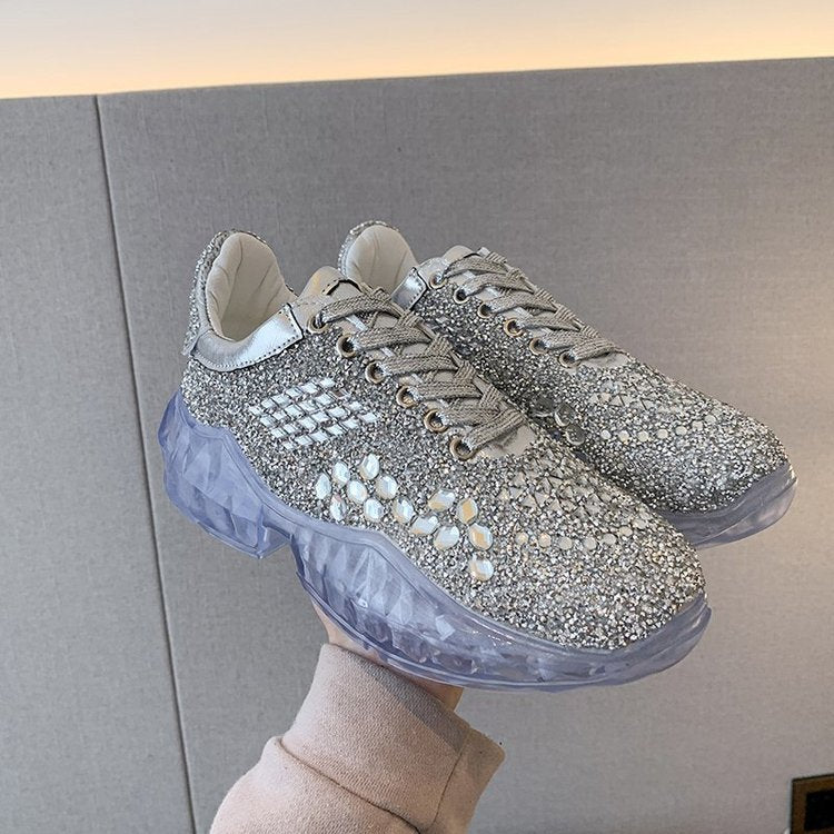 The New Vulcanized Thick-Soled Full-Drilled Casual Sports Shoes Are Comfortable And Non-Slip Product Information: Product Name: Rhinestone Sports Shoes Material: artificial PU, rhinestones Sole Material: Rubber Inside material: mesh Popular elements: spon