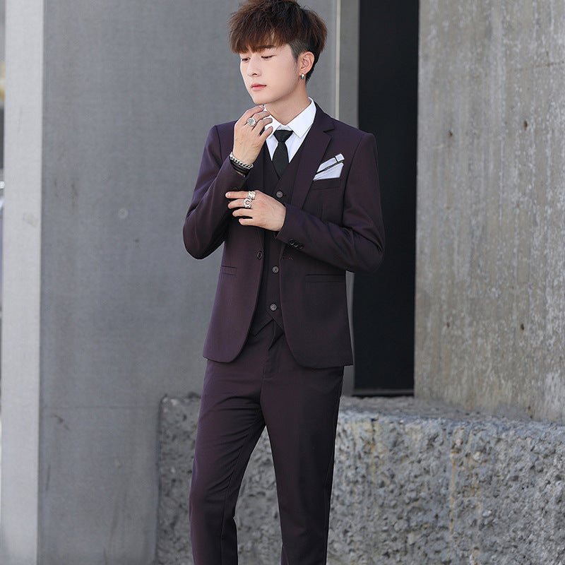 Men'S Three-Piece Korean Style Self-Cultivation Groomsmen Suits Men'S Suits Product information: Edition type: Slim type Collar Type: Lapel Placket: single row one button Style: Korean Pattern: Other Error range: 1-3CM Suitable season: spring and autumn S
