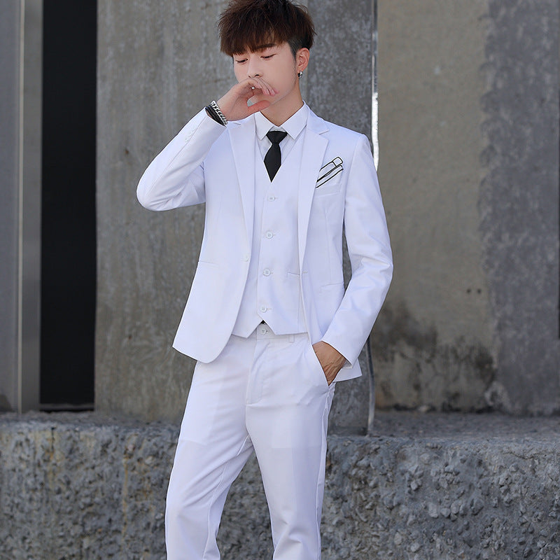 Men'S Three-Piece Korean Style Self-Cultivation Groomsmen Suits Men'S Suits Product information: Edition type: Slim type Collar Type: Lapel Placket: single row one button Style: Korean Pattern: Other Error range: 1-3CM Suitable season: spring and autumn S