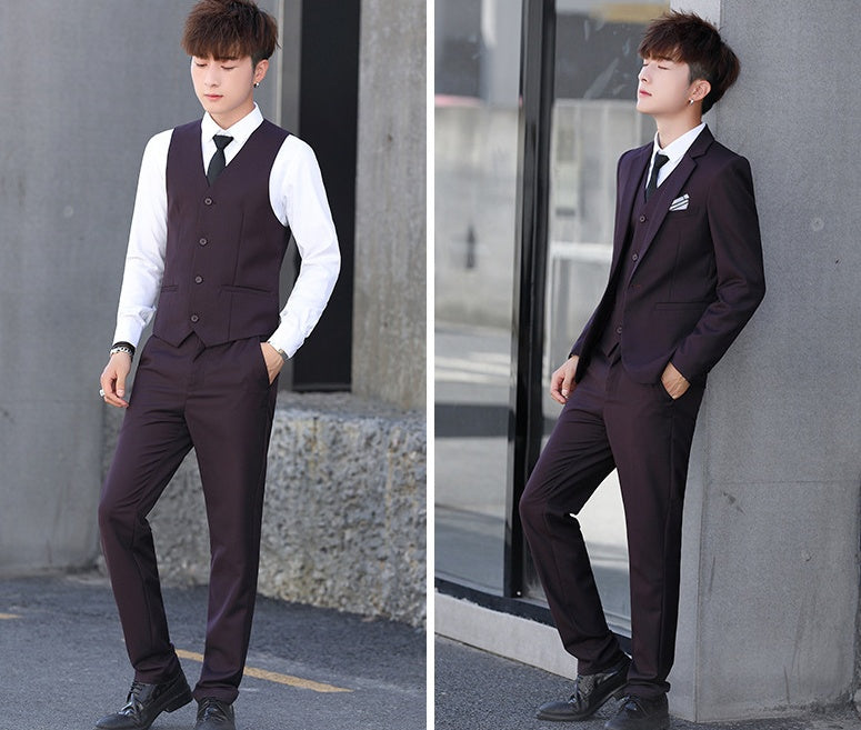 Men'S Three-Piece Korean Style Self-Cultivation Groomsmen Suits Men'S Suits Product information: Edition type: Slim type Collar Type: Lapel Placket: single row one button Style: Korean Pattern: Other Error range: 1-3CM Suitable season: spring and autumn S