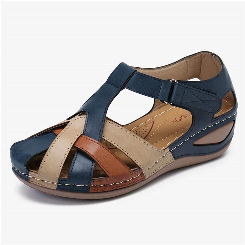 Summer Sandals Waterproof Mixed-color Design Wedges Shoes Women Product information: Style: Retro Style Popular elements: hollow, stitching Inventory type: whole order Upper Material: Artificial PU Cortical features: sheepskin Size Information: packing li