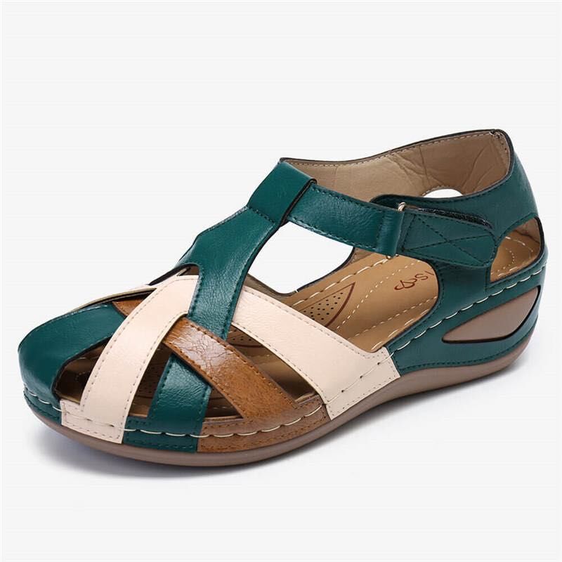 Summer Sandals Waterproof Mixed-color Design Wedges Shoes Women Product information: Style: Retro Style Popular elements: hollow, stitching Inventory type: whole order Upper Material: Artificial PU Cortical features: sheepskin Size Information: packing li