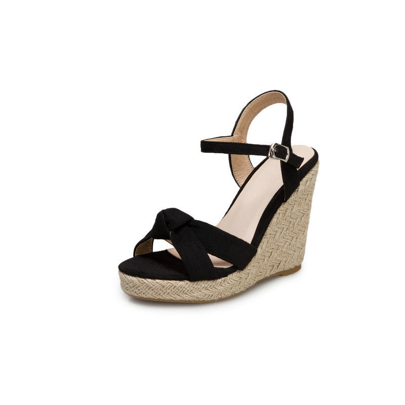 Wedge Heel Super High Heels Platform Platform Platform Platform Platform Sandals With Toe Roman Sandals High Heel Straw Woven Women's Shoes Product Information: Upper material suede Toe shape fish mouth Product category Roman shoes Supply category Spot st