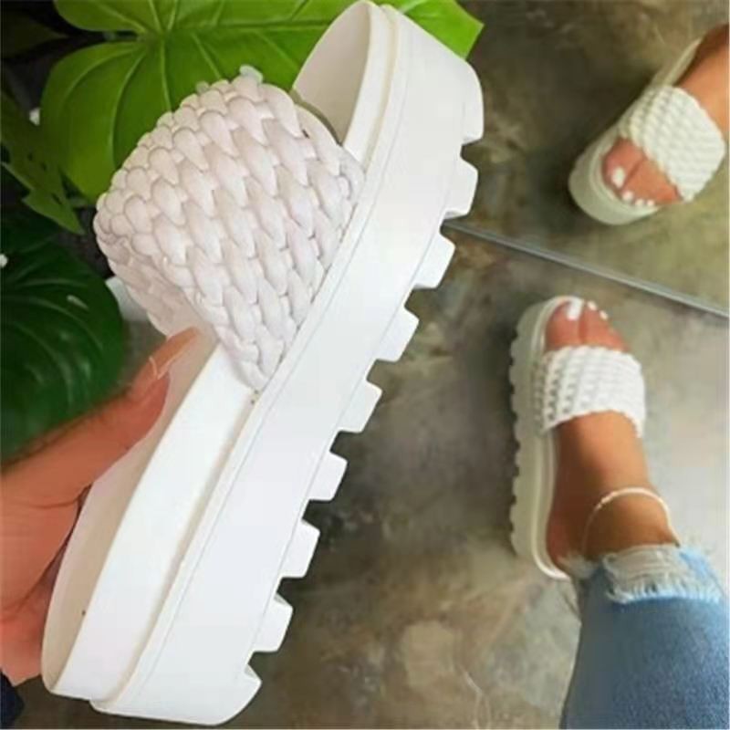 Round Toe Large Size Sandals And Slippers Flat Woven Beach Shoes Overview: Unique design, stylish and beautiful. Good material, comfortable feet. A variety of colors, any choice. Specification: Boots: Sandals Upper material:PU Sole material:PU Applicable