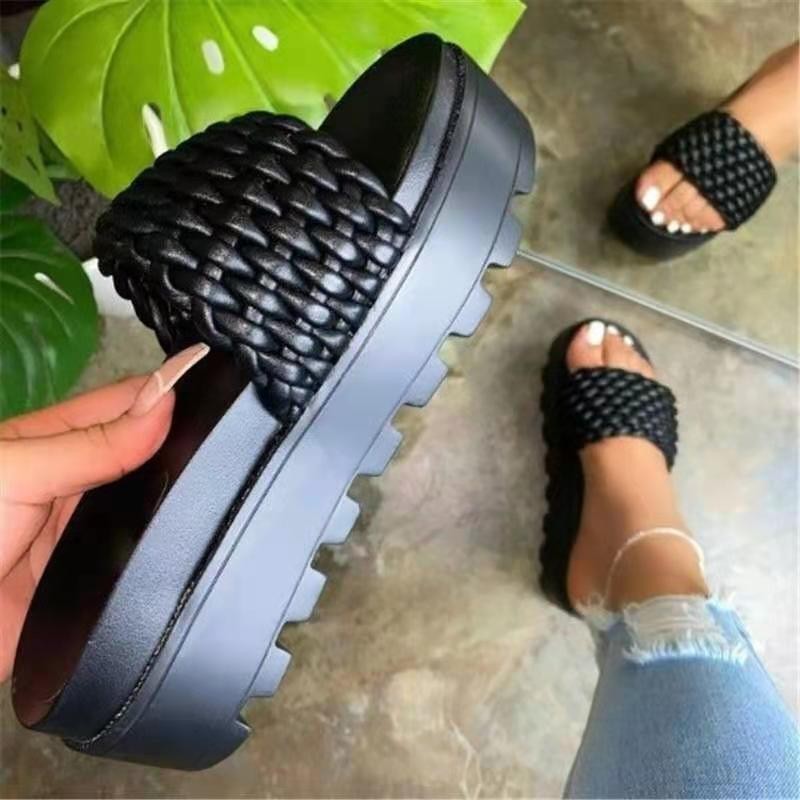 Round Toe Large Size Sandals And Slippers Flat Woven Beach Shoes Overview: Unique design, stylish and beautiful. Good material, comfortable feet. A variety of colors, any choice. Specification: Boots: Sandals Upper material:PU Sole material:PU Applicable