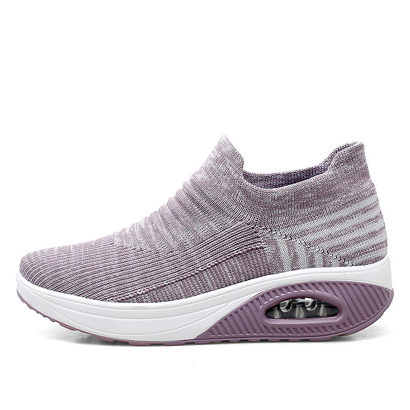 Slip-on Lazy Shoes Flying Woven Shaking Shoes Women Overview: Unique design, stylish and beautiful. Good material, comfortable feet. A variety of colors, any choice. Specification: Sole material: PU Inside material: mesh Upper material: flying weave Heel