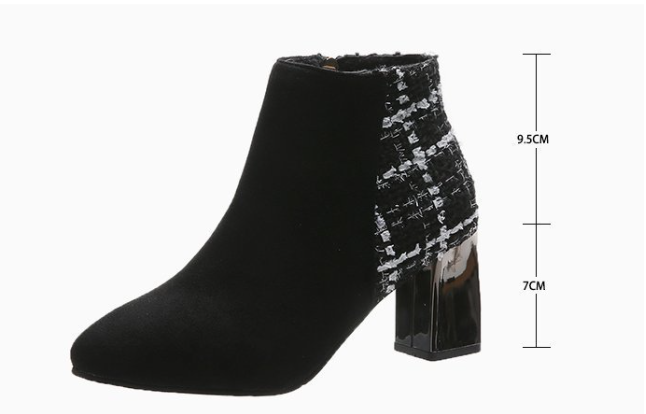 Chunky Heel Ankle High Heels Women's Pointed-toe Boots British Style Short Boots Product information: Color: Black Shoe Upper material: artificial PU Sock length: mid-calf Size: 35,36,37,38,39 Applicable Gender: Female Leather characteristics: PU Popular