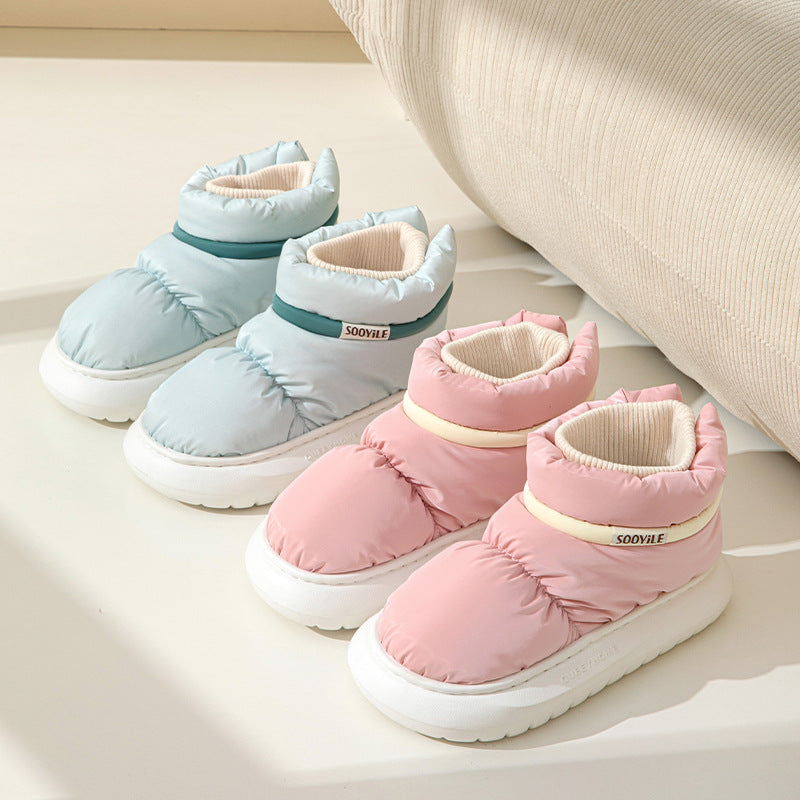 Ankle Wrap Cotton Slippers Women's Thick-soled Non-slip Casual Outdoor Warm Down Drooping Feeling Plush Snow Boots Product information: Lining material: artificial plush Color: Milky White, pink, yellow, sky blue Heel height: 4CM Heel shape: flat Size: 36