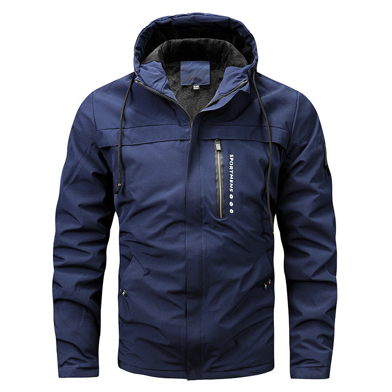 2023 Winter New Plus Size Fleece Hooded Jacket Outdoor Casual Men's Jackets Shell Jacket Product information: Thickness: thickening Fabric name: Chemical Fiber blend Color: Black, Blue Sleeve type: regular sleeve Main fabric composition: Polyester Fiber (