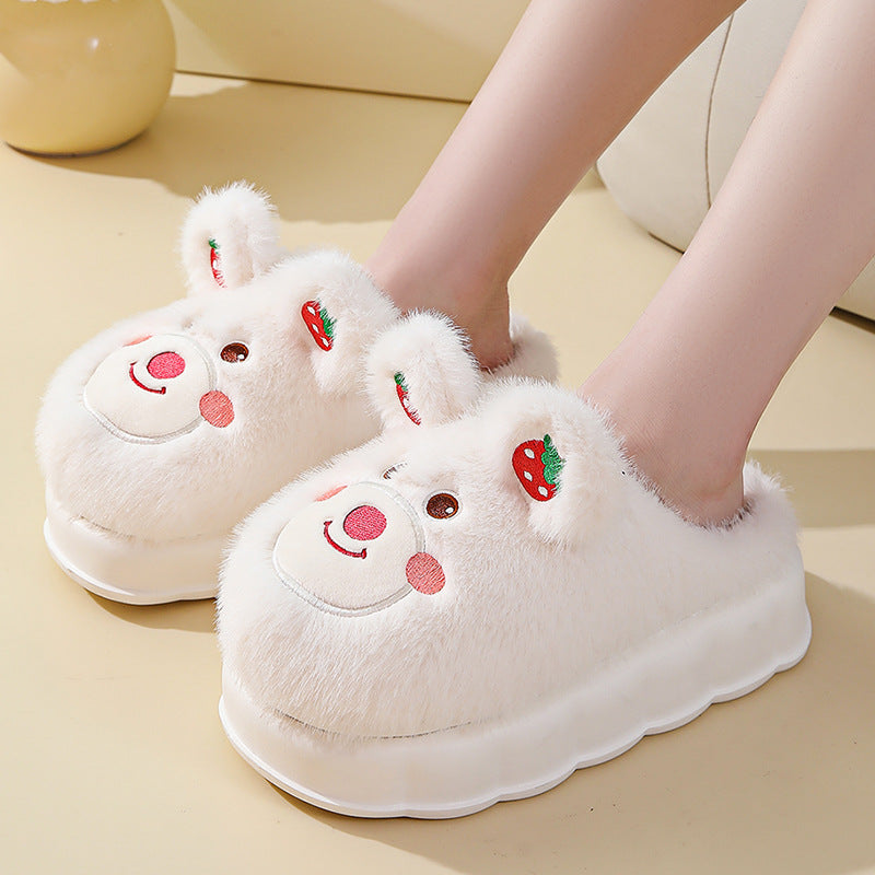 High Heel Cotton Slippers Women's Thick Bottom Cartoon Cute Bear Girl Heart Home Fluffy Slippers Winter Warm Product information: Mode: Cartoon Material lining: Cotton Color: Rose red, pink, white, purple High heels: 4cm Size: 35-36 size, 36-37 size, 37-3