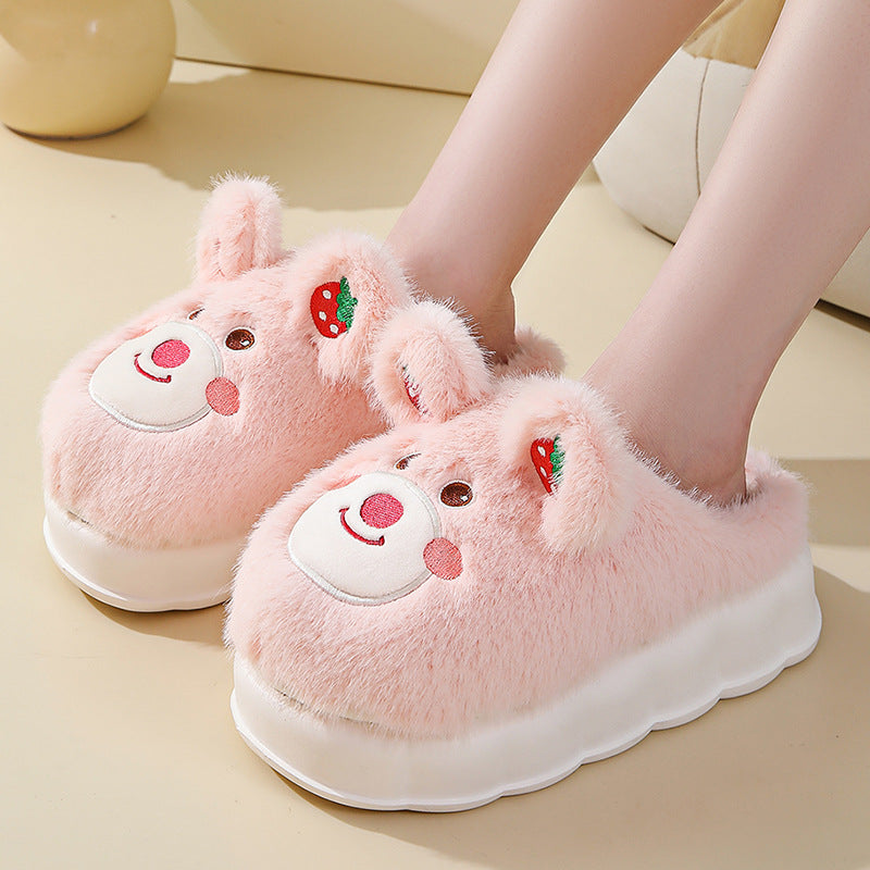 High Heel Cotton Slippers Women's Thick Bottom Cartoon Cute Bear Girl Heart Home Fluffy Slippers Winter Warm Product information: Mode: Cartoon Material lining: Cotton Color: Rose red, pink, white, purple High heels: 4cm Size: 35-36 size, 36-37 size, 37-3