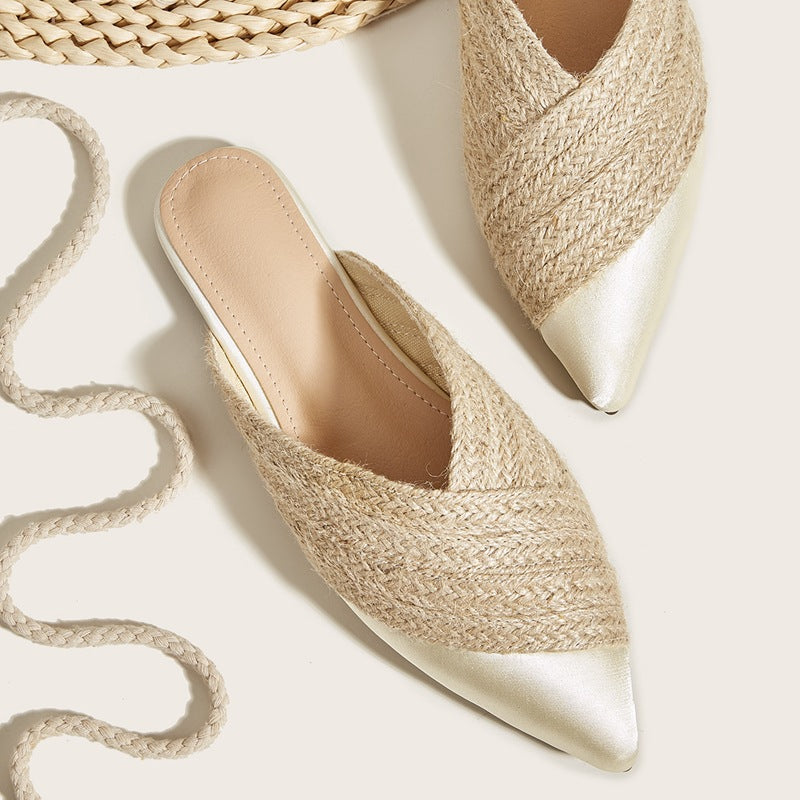 Half Slippers Daily Wear Toe Cap Slipper All-match Hemp Rope Women's Sandals Product information: Lining material: PU Applicable scenarios: Daily Color: missardine, purple, Rose Red, Brown, Green Feeding: linen Size: 35.36,37.38,39.40,41 Sole craft: stick