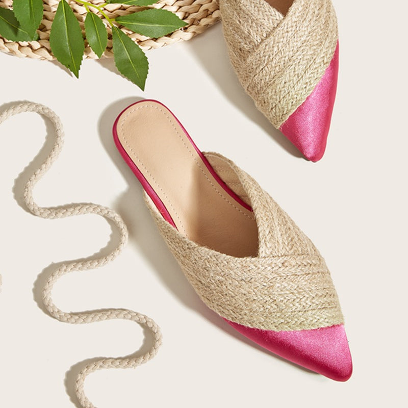 Half Slippers Daily Wear Toe Cap Slipper All-match Hemp Rope Women's Sandals Product information: Lining material: PU Applicable scenarios: Daily Color: missardine, purple, Rose Red, Brown, Green Feeding: linen Size: 35.36,37.38,39.40,41 Sole craft: stick