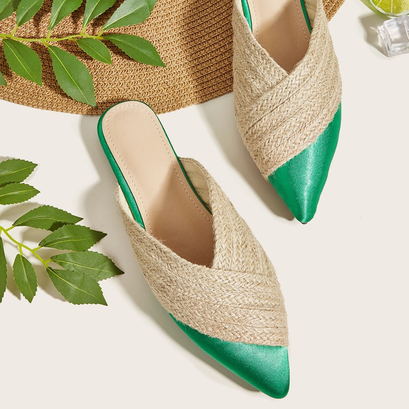 Half Slippers Daily Wear Toe Cap Slipper All-match Hemp Rope Women's Sandals Product information: Lining material: PU Applicable scenarios: Daily Color: missardine, purple, Rose Red, Brown, Green Feeding: linen Size: 35.36,37.38,39.40,41 Sole craft: stick