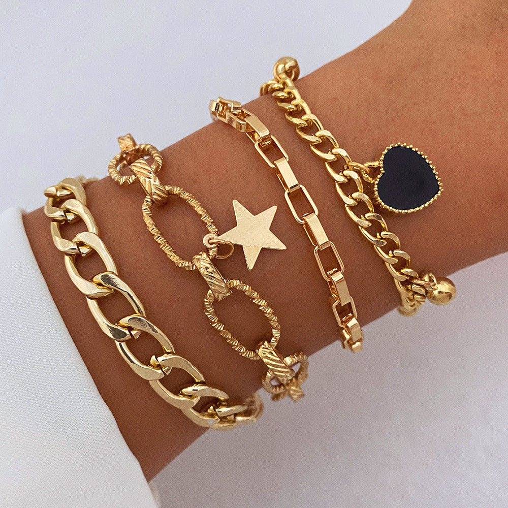 Black Peach Heart Bracelet Retro Simple Multi-layer Product information: Treatment Process: Electroplating Applicable population: Female Material: Alloy Shape: Star Popular elements: five-pointed star, chain, love/heart-shaped Packing list: Bracelet * 1 s