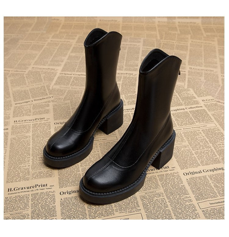 High Heel Women's Autumn And Winter Boots Product information: Pattern: solid color Lining material: pigskin Color: Black, Brown Heel height: mid heel (3-5CM) Socks length: low tube Heel shape: short stout heel Size: 35, 36, 37, 38, 39, 40 Sole craft: vis