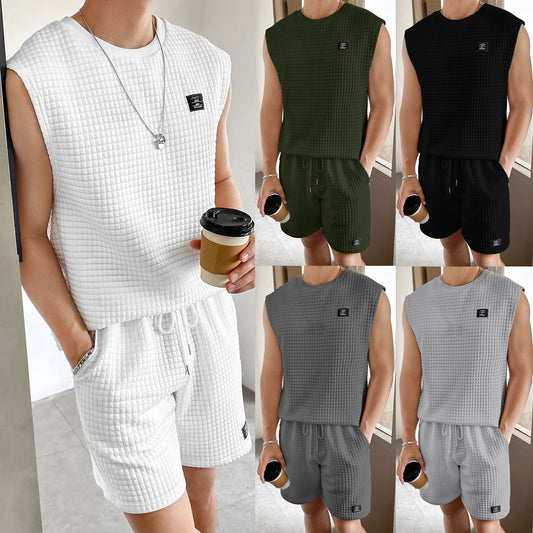 Men's Sport Suit Suit Sleeveless Tank Top Shorts Two-piece Set Product information: Color: white, black, light gray, dark gray, Army Green Size: S,M,L,XL,XXL,3XL Fabric name: cotton blend Main fabric composition: Cotton Jacket style: Vest Inventory Type: