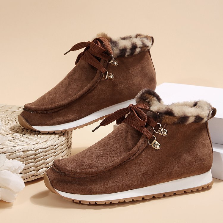 Winter Lace-up Snow Boots Casual Warm Plush Flat Shoes Women's Fleece Ankle Boot Product information: Upper material: suede Sole material: rubber Upper height: Low upper Toe shape: round head Heel shape: wedge Opening depth: middle opening (7-11CM) Style: