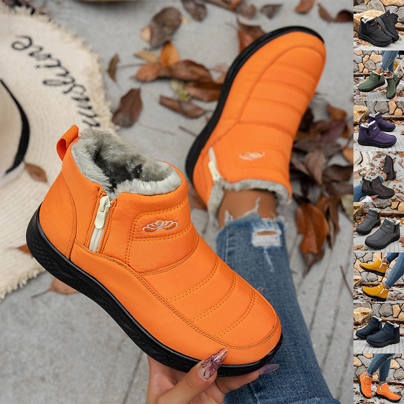 Winter Snow Boots WIth Side Zipper Casual Warm Plush Flat Shoes Women's Fleece Ankle Boot Product information: Upper material: satin Sole material: PU Upper height: medium upper Toe shape: round head Heel shape: Thick heel Inner material: washed wool Open