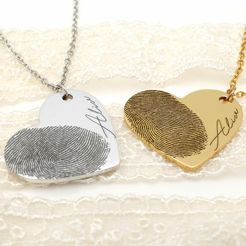 Personalized Fingerprint Necklace Custom Heart Necklace Name Necklace Memorial Gift Christmas Gift Valentines Day Gift Overview Your personalized fingerprint and text can be engraved This is a great way to keep your loved one close to you all day! Just se