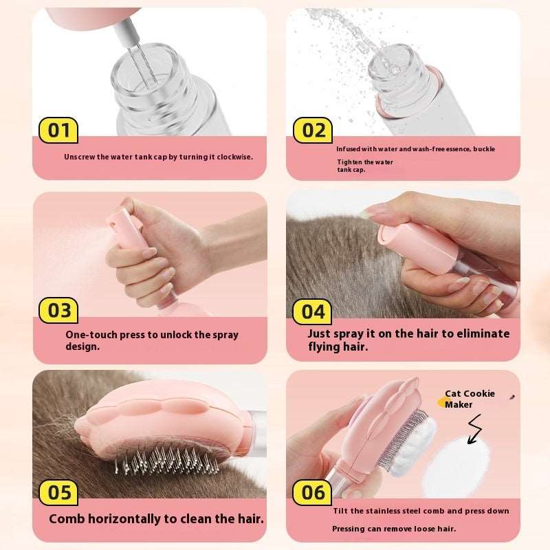 2 In 1 Self Cleaning Dog Brush Comb With Spray Pets Grooming Hair Remover Combs Brush Floating Hair Pet Grooming Brush Pet Products Overview: 1. Plastic+Metal+TPR Material: Composed of a plastic shell, metal comb teeth, and TPR-pointed protective points,
