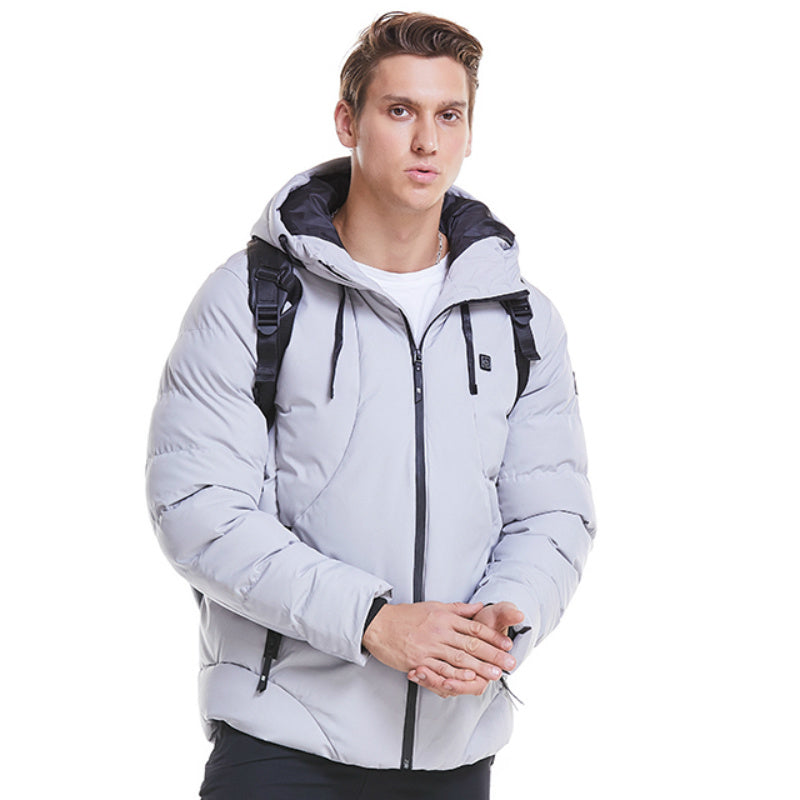 New Men Women Cotton Coat USB Smart Electric Heated Jackets Winter Thicken Down Hooded Outdoor Hiking Ski Clothing 7XL Overview: 1.100%New high quality Heating Electric down jacket USB 2. One button heating, three-speed temperature control, intelligent he