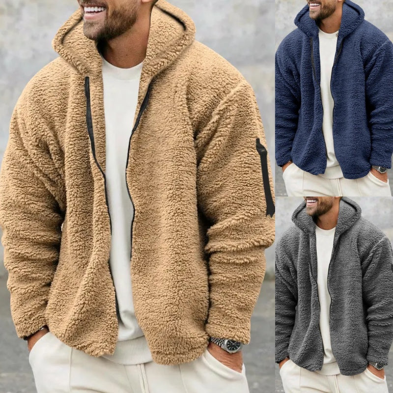 Plush Hooded Jacket Men's Autumn And Winter Fleece Double-sided Wear Warm Coat With Zipper Loose Casual Jacket Outdoor Clothing Overview: Unique design, stylish and beautiful. Good material, comfortable wear. A variety of colors, any choice. Product infor