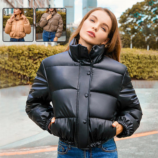 New Bread Coat Winter Warm Stand Collar Short Coat Y2K Cotton Jacket Womens Clothing Product information: Style category: Women's leather clothing Popular elements: distressed Fabric name: PU leather Main fabric composition: PU The content of the main fab