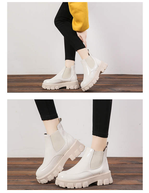 All-match Patent Leather Boots With Wedge Heel Product information Color: black, beige Upper material: canvas Popular elements: color matching Toe shape: round toe Pattern: Color matching Sole material: rubber+MD+TPU Wearing style: elastic band Inside mat