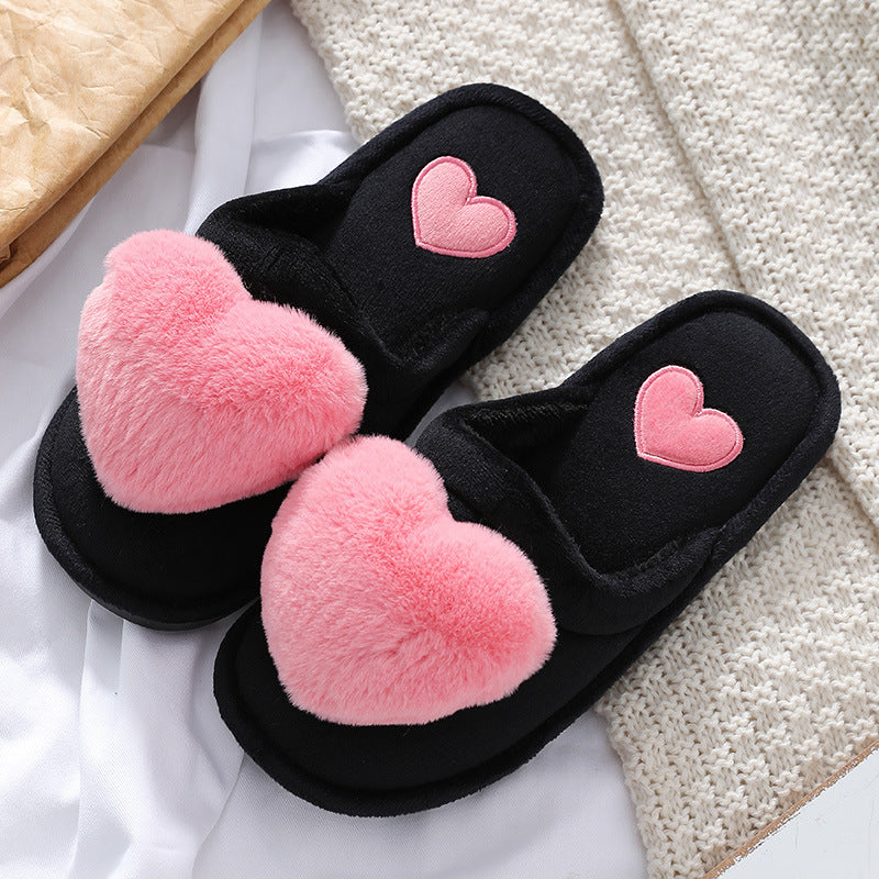 Cute Love Slipper Winter Warm Fluffy Shoes Home Slippers For Valentine's Day Overview: Unique design, stylish and beautiful. Good material, comfortable feet. A variety of colors, any choice. Specification: Cartoon love slippery home slippers Sole material