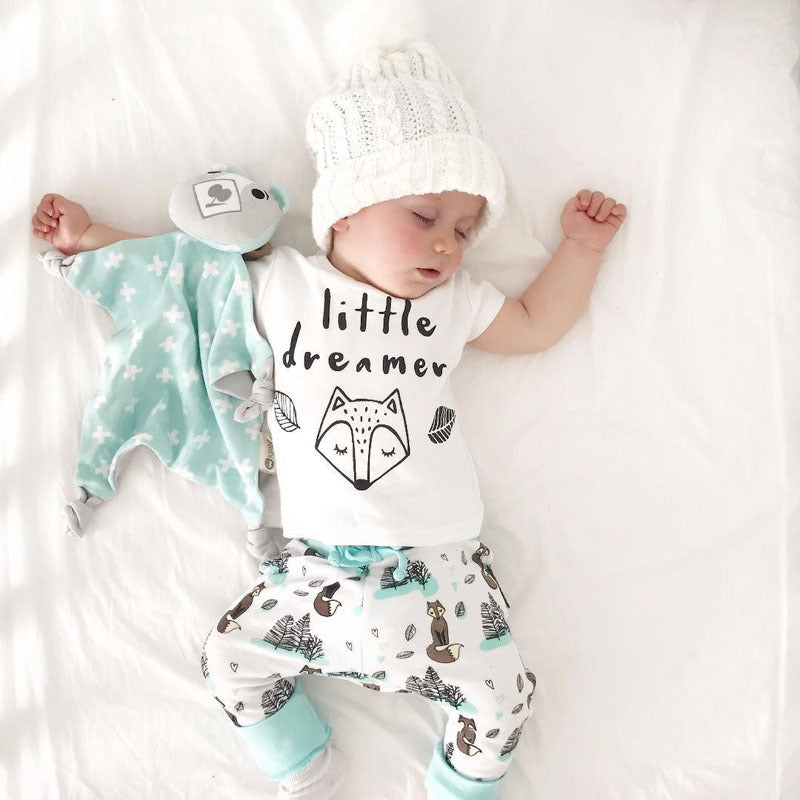 Newborn Baby Clothes Set T-shirt Tops+Pants Little Boys and Girls Outfits Specification: - Material: 100% Cotton - Size Chart: 70cm: Tops Length 30cm, Bust 24cm, Pants Length 38cm, Age 0-3 Months 80cm: Tops Length 32cm, Bust 25cm, Pants Length 40cm, Age 3