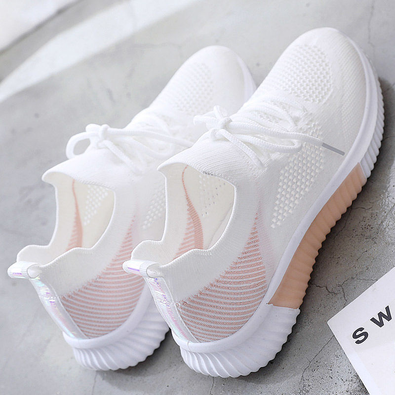 Women's Shoes Spring White New Breathable Sports Mesh Versatile Summer Hollow Walking Flying Woven No-slip Ladies Sneakers Product information: Suitable season: autumn Applicable gender: neutral/male and female Popular elements: hollow, mesh, color matchi