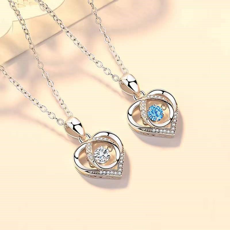 S925 Beating Heart-shaped Necklace Women Luxury Love Rhinestones Necklace Jewelry Gift For Valentine's Day Product information: Treatment Process: Electroplating Color: white, blue Pendant material: mixed gem inlaid Chain style: O-type chain Material: Cop