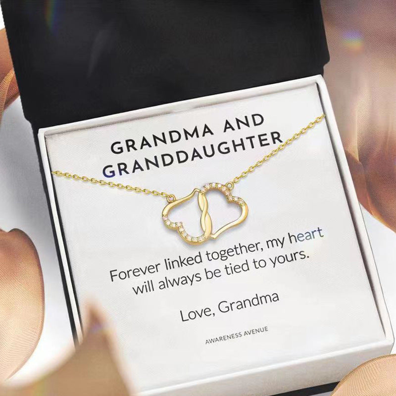 Fashion Double Heart Love Necklace With Rhinestones Inlaid Zircon Mother Valentine's Day Gift Overview: Unique design, stylish and beautiful. Good material, comfortable wear. A variety of colors, any choice. Product information: Treatment Process: Diamond