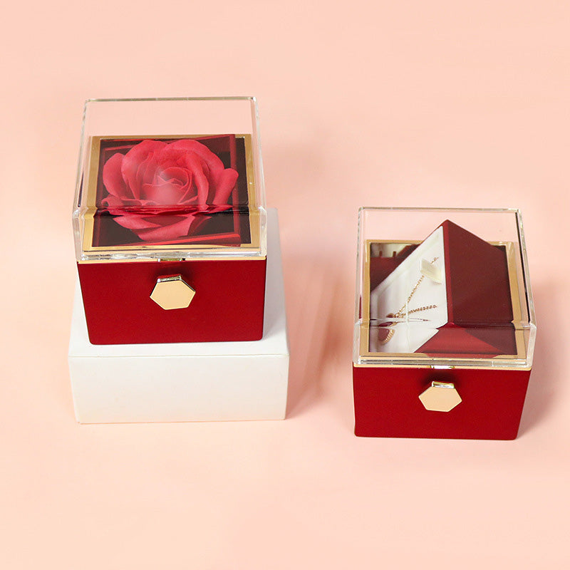 Rotating Soap Flower Rose Gift Box Creative Rotating Rose Jewelry Packaging Box Valentine's Day Gift For Women Overview: 1.【Romantic Gifts for Her】Forever rose symbolizes forever love, harmonious family, and loyal friendship. Surprise your loved ones. 2.【
